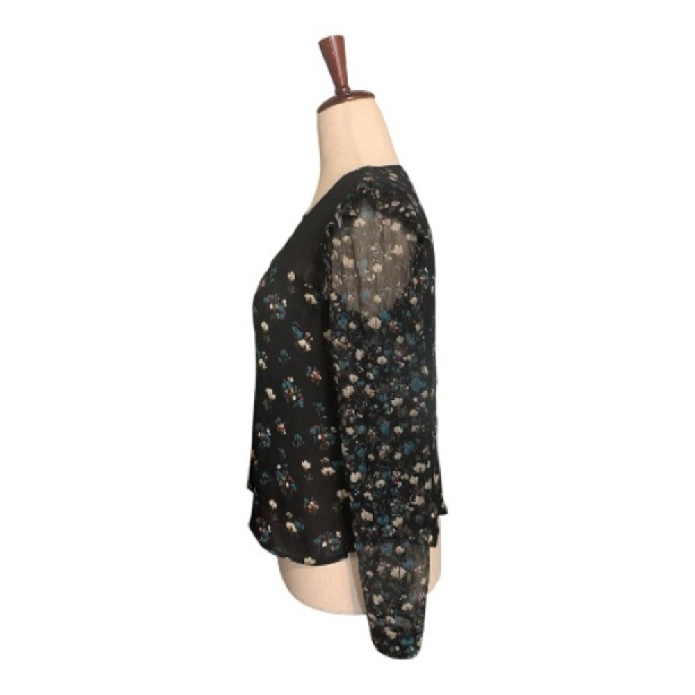 Dainty Zara Basic Floral Print Semi Sheer Boho Blouse Top Ruffled Size Large - Picture 2 of 11